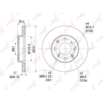 Диск тормозной передний (231x17) подходит для HONDA Jazz(GD) 1.3 02-08 <b>LYNXAUTO BN-1046</b>-1