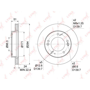 Диск тормозной передний (284x24) подходит для KIA Sportage(K00) 2.0-2.0D 94-03 <b>LYNXAUTO BN-1059</b>-1