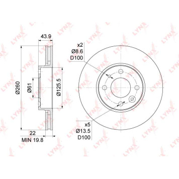 Диск тормозной передний (260x22) подходит для NISSAN Micra(K12) 1.0-1.6 02> / Note(E11) 1.4-1.6 06> / Tiida 1.8 07>, RENAULT Logan I 1.4-1.6 04> / Clio III 1.2-2.0 05> / Megane II 1.4 02-0 <b>LYNXAUTO BN-1062</b>-1