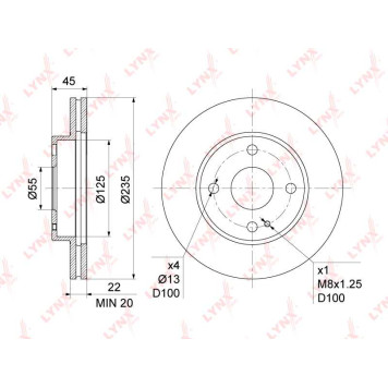 Диск тормозной передний (235x22) подходит для MAZDA Demio(DW) 1.3-1.5 98-03 / 323 IV-VI 1.6-1.8 90-04 <b>LYNXAUTO BN-1067</b>-1