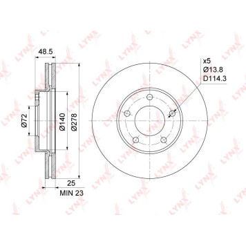Диск тормозной передний (278x25) подходит для MAZDA 3(BK/L) 14-2.2D 03> / 5(CR/W) 1.8-2.0 05> / Premacy(CP) 2.0 05> <b>LYNXAUTO BN-1071</b>