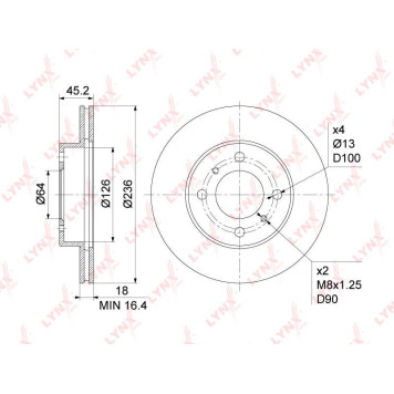 Диск тормозной передний (236x18) подходит для MITSUBISHI Carisma(DA) 1.6-1.9D 95-06 / Colt IV-V 1.3-1.8 92-03 / Lancer V-VI 1.3-2.0D 92-03 <b>LYNXAUTO BN-1087</b>