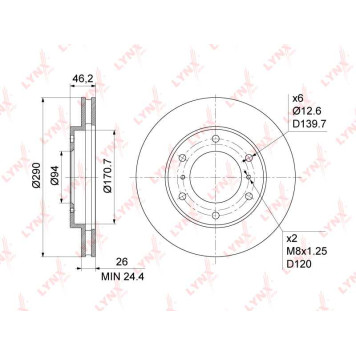 Диск тормозной передний (290x26) <b>LYNXAUTO BN-1090</b>