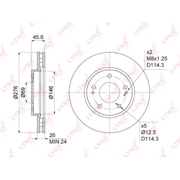 Диск тормозной передний (276x26) подходит для MITSUBISHI Lancer(CY/X) 1.5-2.0 08> <b>LYNXAUTO BN-1091</b>-1