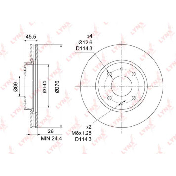 Диск тормозной передний (276x26) подходит для MITSUBISHI Lancer(CS) 1.3-2.0 03> / Galant VI 2.0-2.5 96-04 <b>LYNXAUTO BN-1092</b>-2