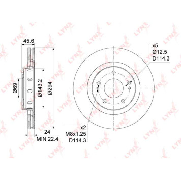 Диск тормозной передний (294x24) MITSUBISHI Outlander I-III 2.0-3.0 02>, CITROEN C-Crosser(EP) 2.0-2.4 07>, PEUGEOT 4007 2.0-2.4 07> <b>LYNXAUTO BN-1093</b>