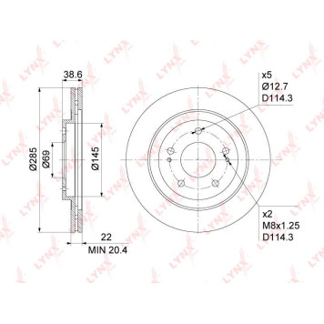 Диск тормозной передний (285x22) подходит для MITSUBISHI Pajero Pinin 1.8-2.0 99-07 <b>LYNXAUTO BN-1095</b>-1