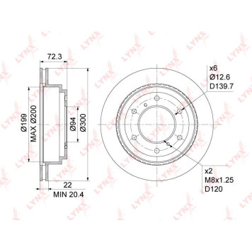 Диск тормозной задний (300x22) подходит для MITSUBISHI Pajero III-IV 2.5D-3.8 00> <b>LYNXAUTO BN-1098</b>-1