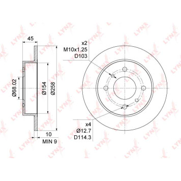 Диск тормозной задний (258x10) подходит для NISSAN Almera(N16) 1.5-2.2D 00> / Primera(P10/1) 1.6-2.0D 90-01 <b>LYNXAUTO BN-1100</b>