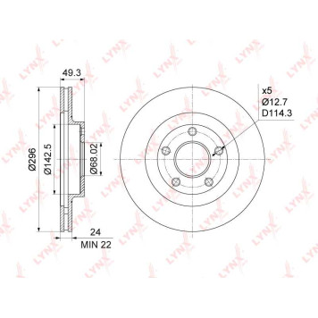 Диск тормозной передний (296x24) подходит для NISSAN Teana(J31) 2.0-3.5 03-08 <b>LYNXAUTO BN-1103</b>