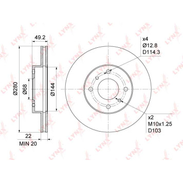 Диск тормозной передний (280x22) подходит для NISSAN Almera(N16) 1.5-2.2D 00> / Primera(P11) 1.6-2.0D 96-02 <b>LYNXAUTO BN-1105</b>