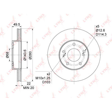 Диск тормозной передний (280x22) подходит для NISSAN Maxima(A32) 2.0 94-00 <b>LYNXAUTO BN-1106</b>