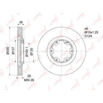 Диск тормозной передний (300x28) подходит для NISSAN Pathfinder(R50) 3.2D-3.5 97-04 / Pick Up(D22) 2.4-3.3 98> <b>LYNXAUTO BN-1110</b>
