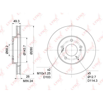 Диск тормозной передний (280x26) подходит для NISSAN Maxima(A32/3) 2.0-3.5 94-03 / Tino 1.8-2.0 90-03 / Skyline(R34) 2.0-2.5 98-02 <b>LYNXAUTO BN-1111</b>