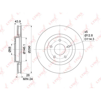 Диск тормозной передний (296x26) NISSAN Qashqai(J10) 1.5D-2.0D 07> / Juke(F15) 1.6 10> / X-Trail(T31) 2.0-2.5 07-13 <b>LYNXAUTO BN-1112</b>