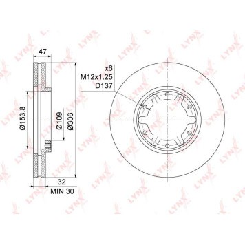 Диск тормозной передний (307x32) подходит для NISSAN Patrol(Y61) 2.8D-4.8 97> <b>LYNXAUTO BN-1113</b>-1