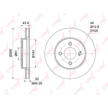 Диск тормозной передний (260x22) подходит для NISSAN Micra(K12) 1.2 03> / Tiida 1.5-1.8 05> / AD(Y12) 1.6 08> / Bluebird Sylphy(G11) 1.5-2.0 05> / Cube(Z11/2) 1.4-1.5 03> <b>LYNXAUTO BN-1115</b>