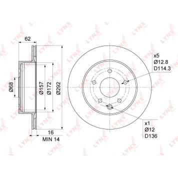 Диск тормозной задний (292x16) подходит для NISSAN Qashqai(J10) 1.5D-2.0D 07> / X-Trail(T30/1) 2.0-2.5 01-13, RENAULT Koleos 2.0D-2.5 08> <b>LYNXAUTO BN-1117</b>-1