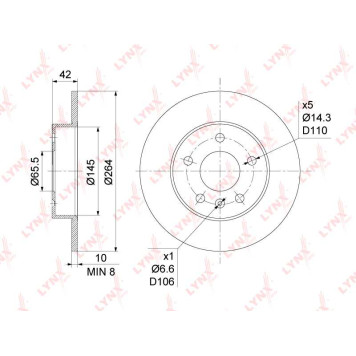 Диск тормозной задний (264x10) подходит для OPEL Astra G-H 1.2-2.2D 99> / Meriva 1.3D-1.8 03> / Zafira A/B 1.6-2.2D 99> <b>LYNXAUTO BN-1119</b>