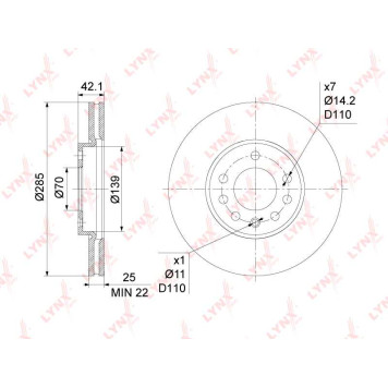 Диск тормозной передний (285x25) подходит для OPEL Vectra C 1.6-2.2D 02-08, SAAB 9-3 1.8-2.8 02-15 <b>LYNXAUTO BN-1122</b>-1