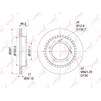Диск тормозной передний (287x17) подходит для SUZUKI Vitara 1.6-2.5 >98 / Jimny 1.5D 03> <b>LYNXAUTO BN-1131</b>-1