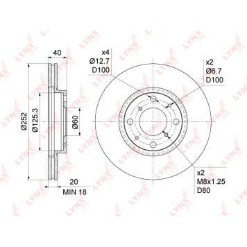 Диск тормозной передний (252x20) подходит для SUZUKI Swift III 1.3-1.6 05> / Splash 1.0-1.3D 08> <b>LYNXAUTO BN-1132</b>-2