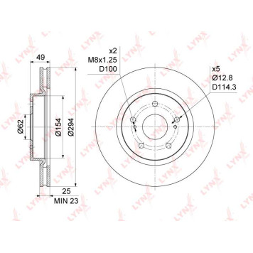 Диск тормозной передний (294x25) подходит для SUZUKI Grand Vitara II 1.6-3.2 05> <b>LYNXAUTO BN-1133</b>