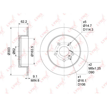Диск тормозной задний (303x9) подходит для TOYOTA RAV 4 II 1.8-2.4 00-05 <b>LYNXAUTO BN-1138</b>-1