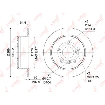 Диск тормозной задний (269x10) подходит для TOYOTA Camry(V1/20) 2.2-3.0 91-01 <b>LYNXAUTO BN-1139</b>-1