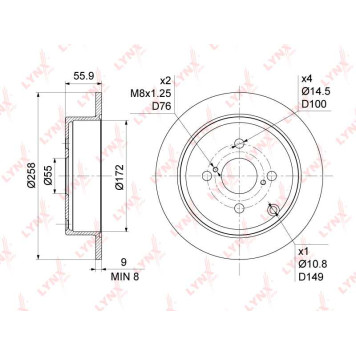Диск тормозной задний (258x9) подходит для TOYOTA Corolla(E12) 1.4-1.8 02-07 <b>LYNXAUTO BN-1140</b>