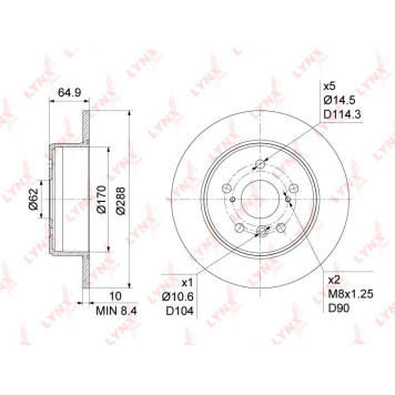 Диск тормозной задний (288x10) подходит для TOYOTA Camry(V1-30) 2.2-3.0 91-06 / Harrier 2.2-30 97-03 / Highlander 2.4-3.0 00-07, LEXUS ES 3.0 96-06 <b>LYNXAUTO BN-1145</b>