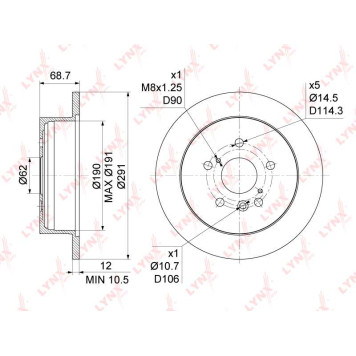 Диск тормозной задний (291x12) подходит для TOYOTA Avensis Verso 2.0D-2.4 01-09 / Estima/Previa 2.0-3.0 00-05 / Alphard 2.4-3.0 03-08 <b>LYNXAUTO BN-1147</b>-1