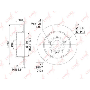 Диск тормозной задний (288x10) подходит для TOYOTA Camry(V20) 2.2-2.5 96-01 / Harrier 2.2-3.0 98-03 / Higlander 2.4-3.0 00-07, LEXUS RX300 00-03 <b>LYNXAUTO BN-1148</b>