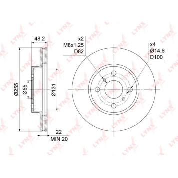 Диск тормозной передний (255x22) подходит для TOYOTA Corolla(E10/1) 1.3-2.2D 92-01 <b>LYNXAUTO BN-1151</b>