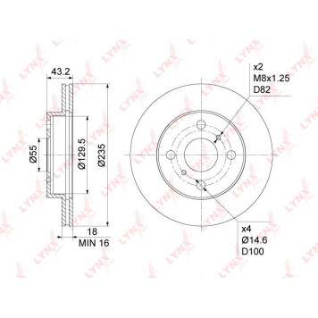 Диск тормозной передний (235x18) подходит для TOYOTA Yaris(P10) 1.0-1.4D 99-05 / Echo 1.3-1.5 99-05 / Platz 1.5 99-05 / Vios 1.3 02-08 <b>LYNXAUTO BN-1153</b>