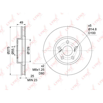 Диск тормозной передний (275x25) подходит для TOYOTA Allion(T24) 1.8-2.0 01-07 / Caldina(T24) 1.8-2.0 02-07 / Celica 1.8 99-05 / Opa 1.8-2.0 00-05 <b>LYNXAUTO BN-1154</b>