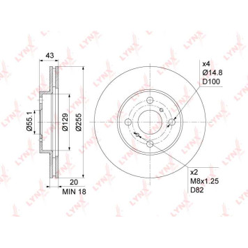 Диск тормозной передний (255x20) подходит для TOYOTA Yaris(P10) 1.0-1.5 99-05 / Yaris Verso 1.3-1.5 99-05 / Echo 1.5 03-05 / Probox/Succeed 1.5 02-14 / Vios 1.5 02-08 <b>LYNXAUTO BN-1156</b>
