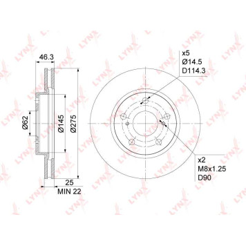 Диск тормозной передний (275x25) подходит для TOYOTA RAV 4 III 2.4 05-12 / Prius 1.8h 11> / Noah 2.0 07> <b>LYNXAUTO BN-1157</b>-1