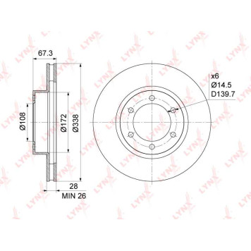 Диск тормозной передний (338x28) подходит для TOYOTA Land Cruiser Prado(120/150) 2.7-4.0 02>, LEXUS GX470 01> <b>LYNXAUTO BN-1158</b>-1