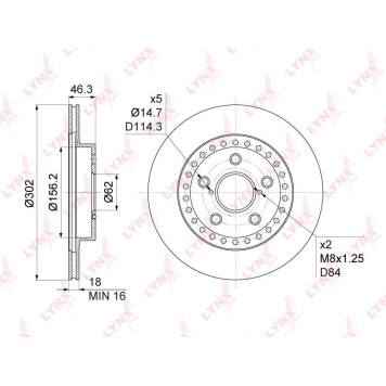 Диск тормозной передний (302x18) подходит для TOYOTA RAV 4 I 2.0 94-00 <b>LYNXAUTO BN-1159</b>-1
