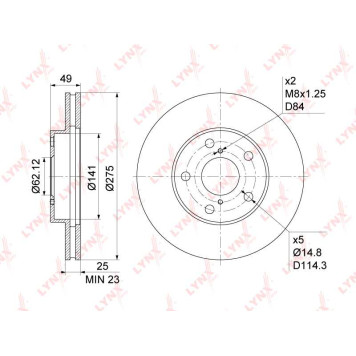 Диск тормозной передний (275x25) подходит для TOYOTA RAV 4 II 1.8-2.4 00-05 <b>LYNXAUTO BN-1160</b>