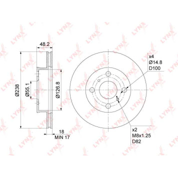 Диск тормозной передний (238x18) подходит для TOYOTA Corolla(E10/1) 1.3-1.6 92-01 <b>LYNXAUTO BN-1166</b>