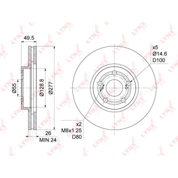 Диск тормозной передний (277x26) TOYOTA Avensis(T25) 1.6-2.4 03-08 <b>LYNXAUTO BN-1168</b>-2
