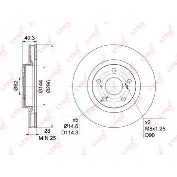 Диск тормозной передний (296x28) подходит для TOYOTA Camry(V4/50) 2.0-3.5 06> / Prius 1.8h 11> / RAV 4 III-IV 2.0-3.5 05>, LEXUS ES250-350 06> <b>LYNXAUTO BN-1169</b>