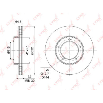 Диск тормозной передний (322x32) подходит для TOYOTA Land Cruiser(105) 4.2D-4.5 98-07 <b>LYNXAUTO BN-1170</b>-2