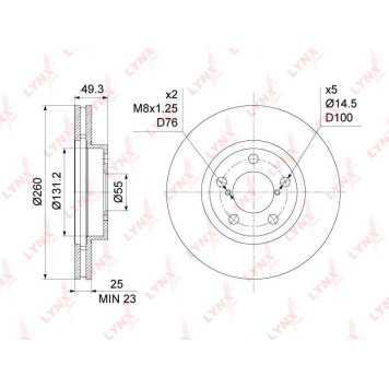 Диск тормозной передний (260x25) подходит для TOYOTA Avensis(T22) 1.6-2.0D 97-02 <b>LYNXAUTO BN-1172</b>-1