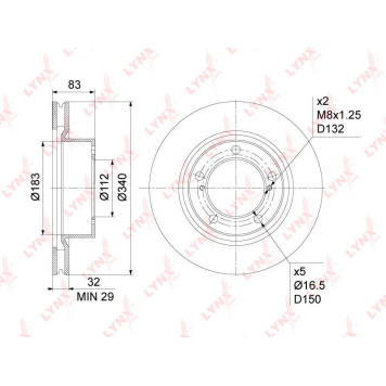 Диск тормозной передний (340x32) подходит для TOYOTA Land Cruiser(200) 4.5D-4.7 07>, LEXUS LX570 07> <b>LYNXAUTO BN-1173</b>