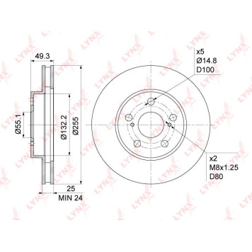 Диск тормозной передний (255x25) подходит для TOYOTA Carina E(T19) 1.6-2.0D 92-97 / Caldina(T19/21) 1.8-2.0D 92-02 / Celica 1.8 93-05 <b>LYNXAUTO BN-1174</b>
