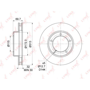 Диск тормозной передний (313x32) подходит для TOYOTA Land Cruiser(100) 4.2D-4.7 98-07, LEXUS LX470 98-09 <b>LYNXAUTO BN-1175</b>