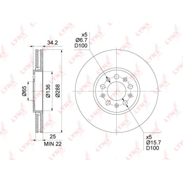 Диск тормозной передний (288x25) <b>LYNXAUTO BN-1234</b>